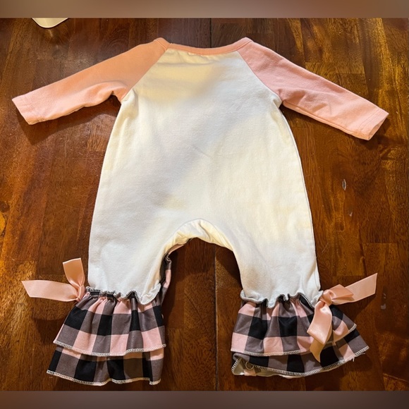 Baby girl ruffled romper, one piece, size 0-3 mo, black/pink ruffled plaid - Picture 2 of 6